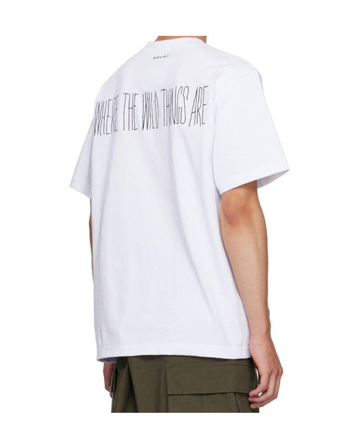 Sacai White Graphic-Print Cotton T-Shirt for men