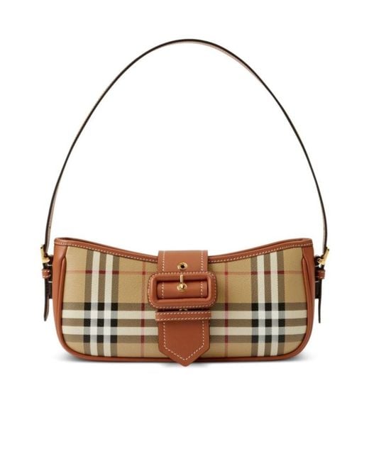 Burberry Brown Check Printed Buckle-Detailed Shoulder Bag