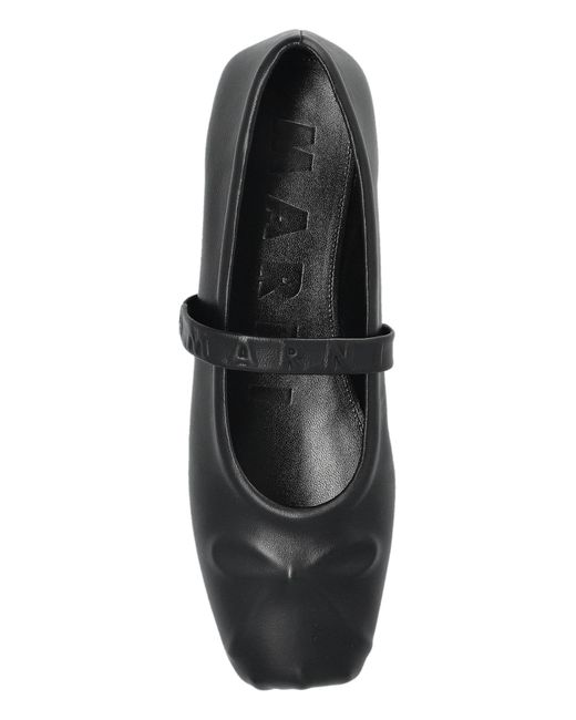 Marni Black Logo Embossed Ballet Flats