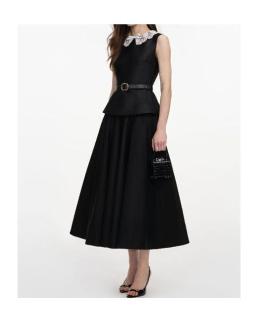 Self-Portrait Black Taffeta Peplum Midi Dress