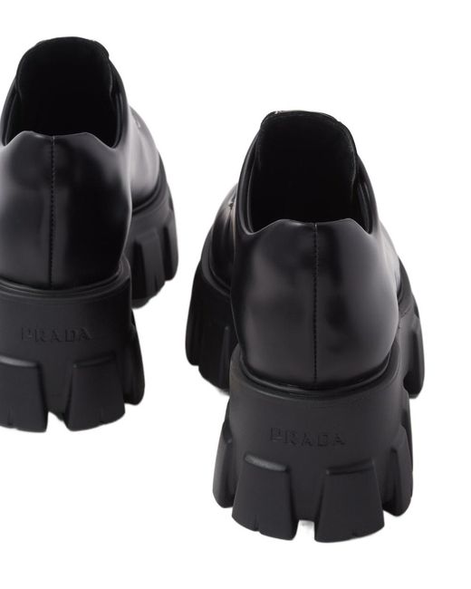 Prada Black Monolith Brushed Leather Lace-Up Shoes