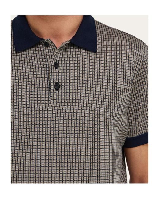 Ferragamo Gray Short Sleeve Micro Check Polo for men