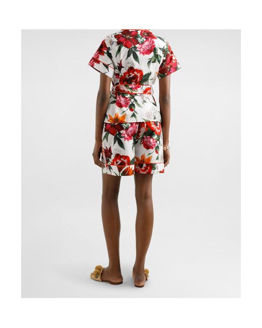 Dolce & Gabbana Red Flower Printed Shorts