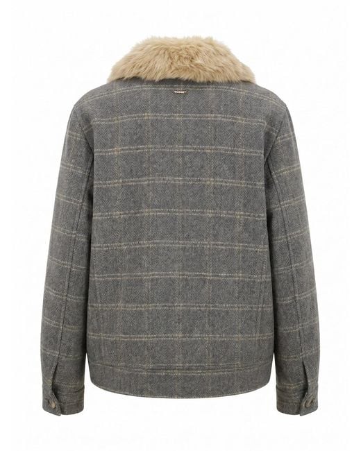 Twinset Gray Two-Tone Plaid Coat