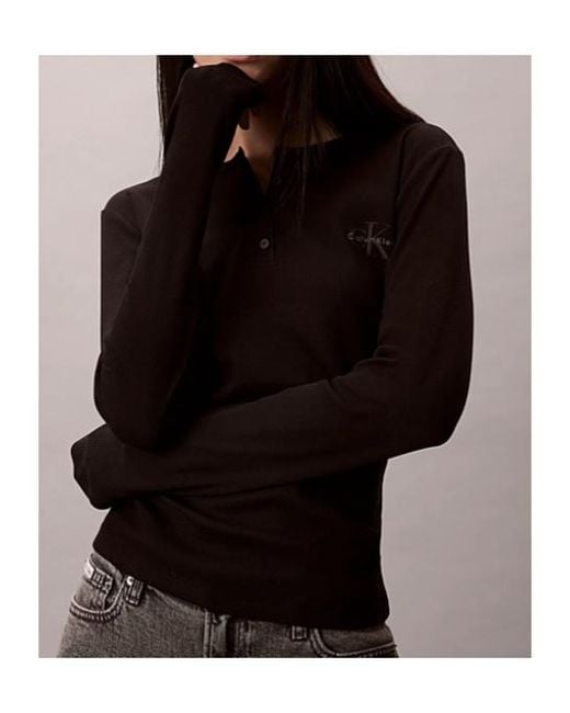 Calvin Klein Black Monologo Rib Henley T-Shirt