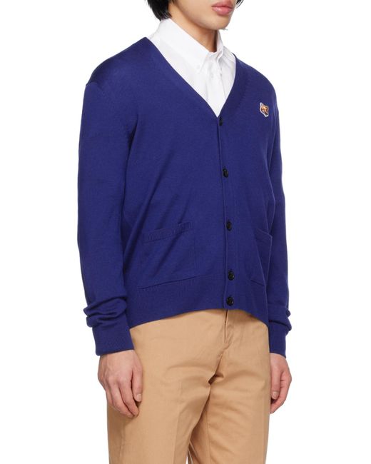 Maison Kitsuné Blue Maison Kitsuné Chillax Fox-Patch V-Neck Cardigan for men