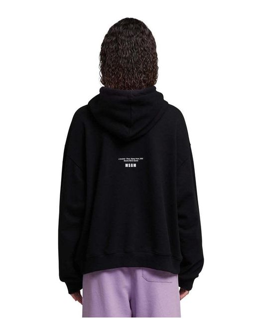 MSGM Black Slogan-Print Organic-Cotton Hoodie for men