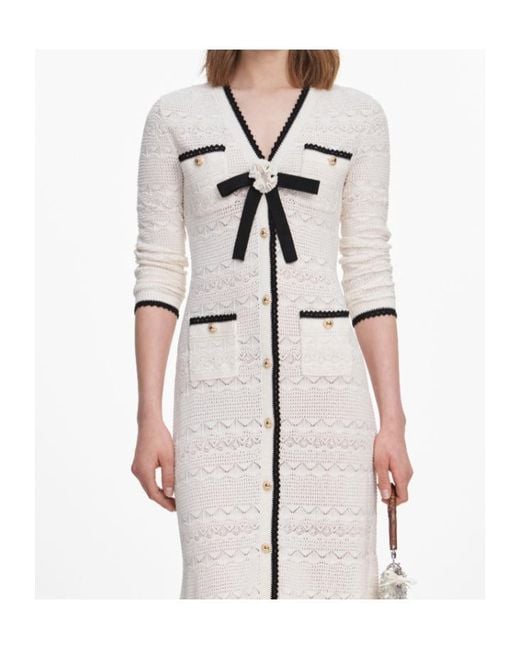 Self-Portrait White Knitted Long Cardigan