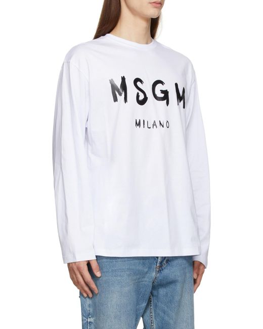 MSGM White Logo Printed Long-Sleeved T-Shirt for men