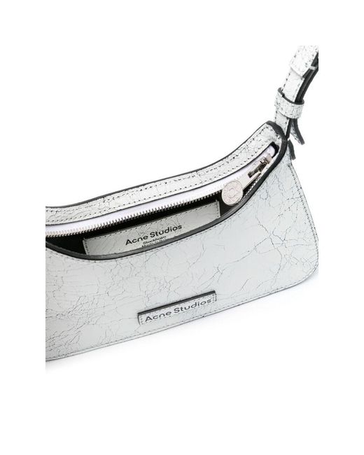 Acne White Platt Logo Detailed Mini Shoulder Bag