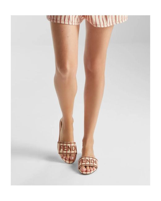 Fendi Pink Sunshine Pequin Logo Slide Sandals