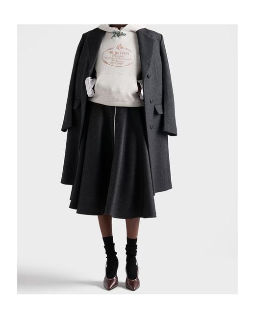Prada Black Double Wool Midi-Skirt
