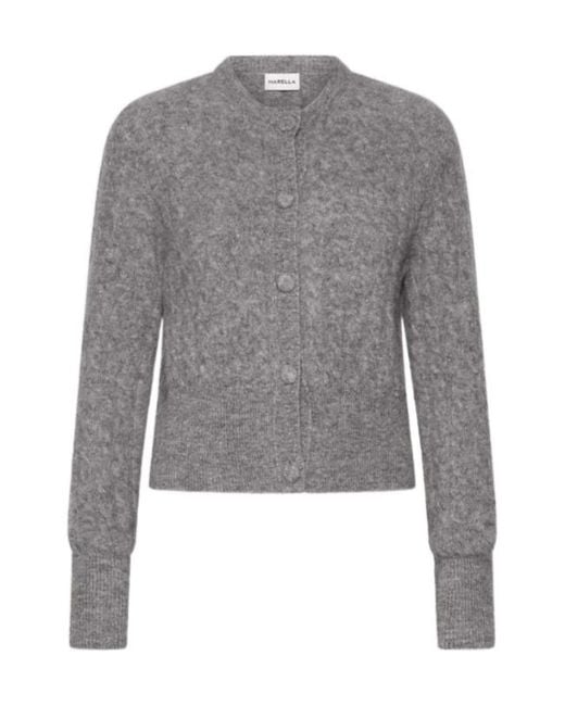 Marella Gray Cable-Knit Alpaca-Blend Cardigan