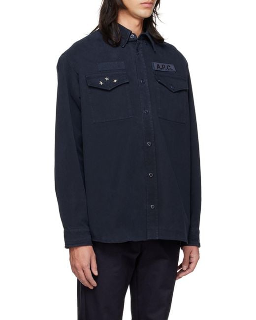 A.P.C. Blue Logo-Patch Buttoned Shirt Jacket for men