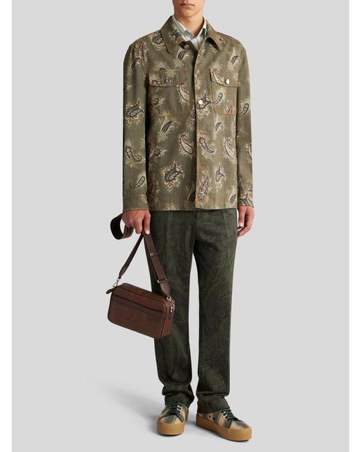 Etro Green Paisley Denim Overshirt for men