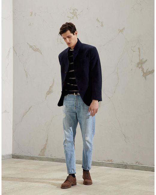 Brunello Cucinelli Blue Long Sleeved Single Breasted Blazer for men