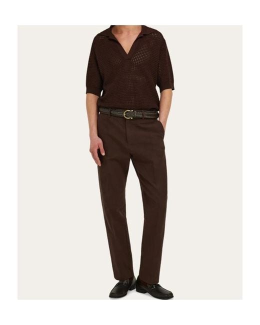 Ferragamo Brown Ferragamo Short Sleeved Knitted Polo Shirt for men