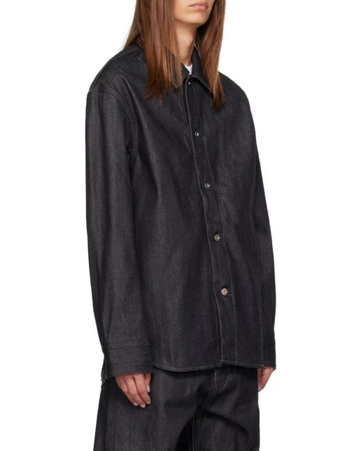 Jil Sander Black Curved Hem Denim Shirt for men