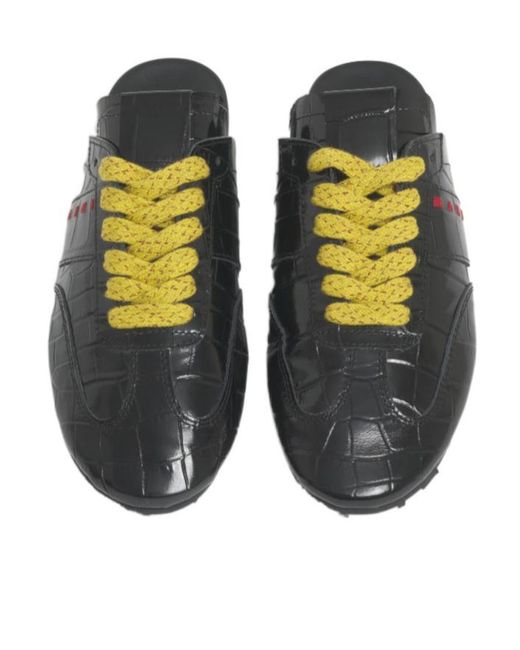 Marni Black Croc-Effect Leather Softy Soccer Slip-On Sneakers