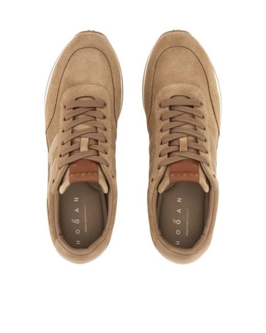 Hogan Brown Logo Patch Lace-Up Sneakers for men