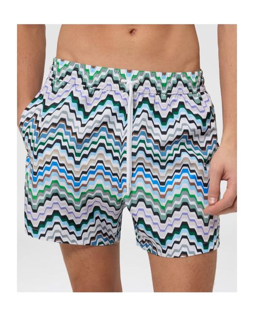 Missoni Blue Zigzag-Print Swim Shorts for men