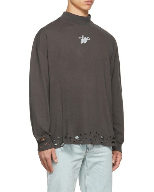 we11done Black Distressed-Hem Sweatshirt for men