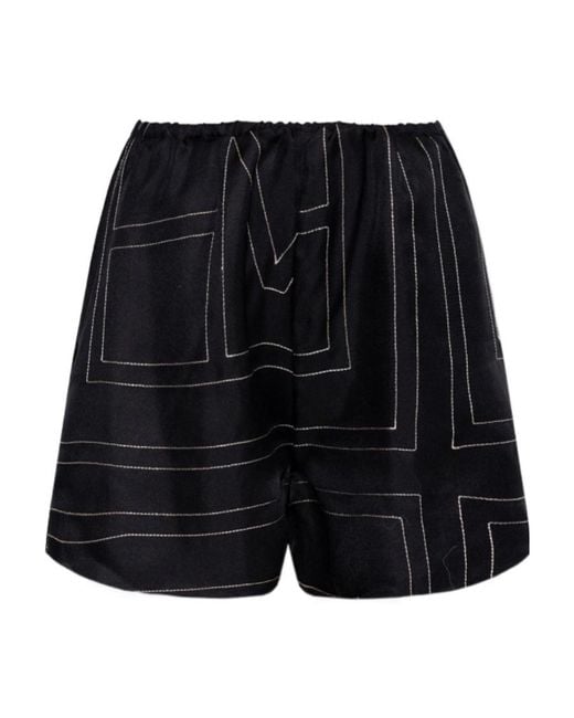 Totême Black Totême Geometric Printed Elasticated Waistband Shorts