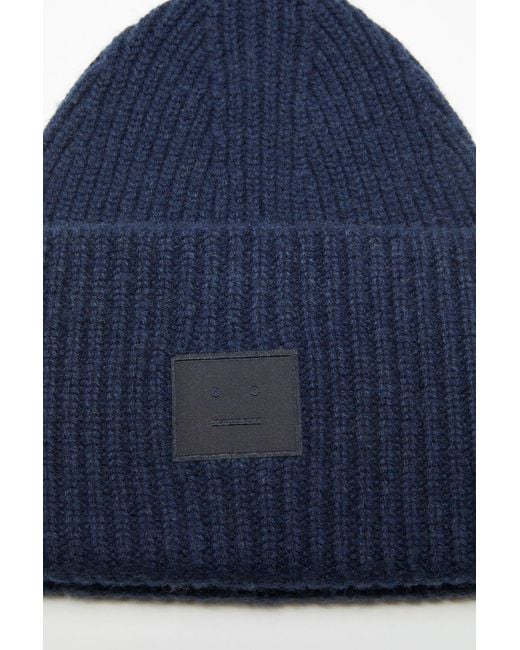 Acne Blue Ribbed Beanie for men