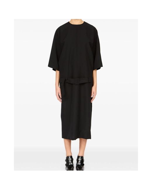 MM6 by Maison Margiela Black Three-Quarter Sleeve Midi Dress