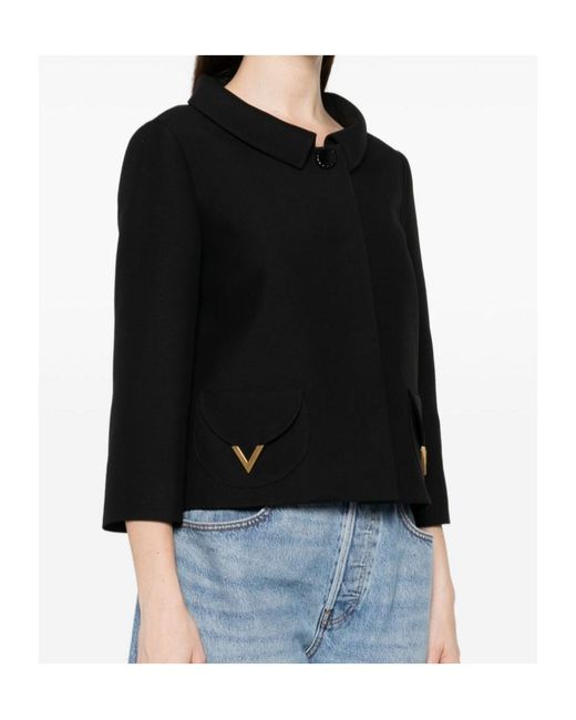 Valentino Black Logo Plaque Long-Sleeved Jacket