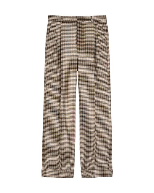 Valentino Brown Houndstooth Straight-Leg Wool Trousers for men