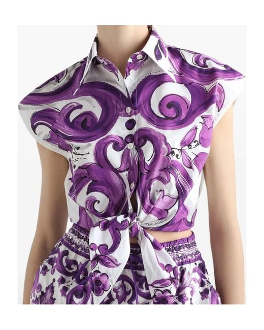 Dolce & Gabbana Purple Top With 'Majolica' Print