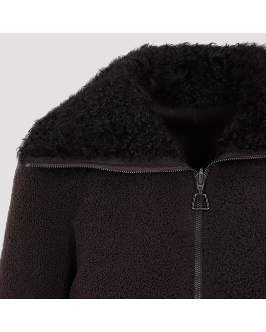 Akris Black Shearling-Collar Leather Jacket