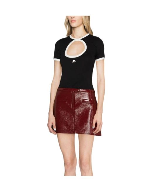 Courreges Black Short-Sleeved Hollow T-Shirt