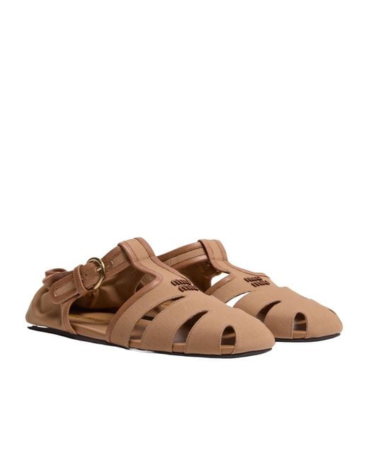 Miu Miu Brown Cotton Sandals