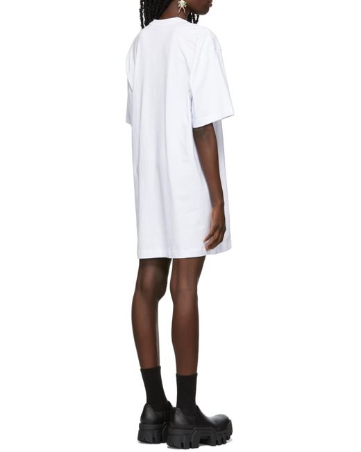 MSGM White Logo Print Round-Neck Dress