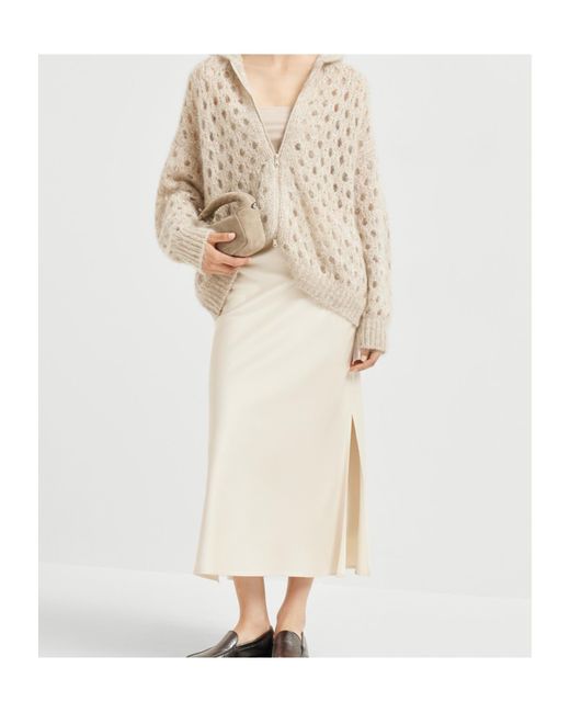 Brunello Cucinelli Natural Slit Detailed Midi Skirt