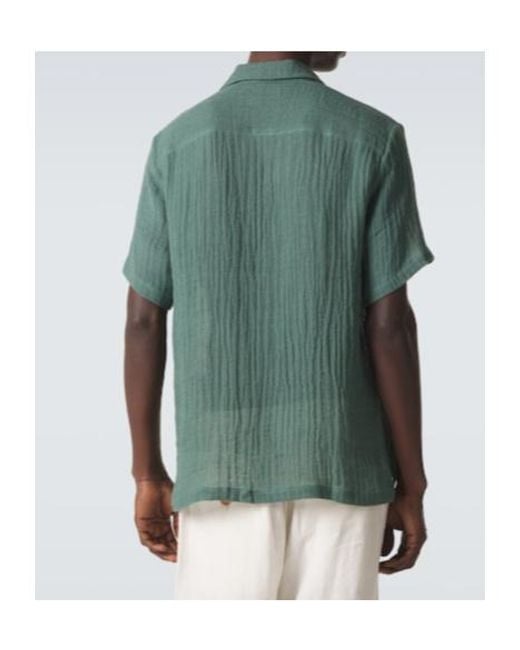 LeKasha Green Botad Linen Bowling Shirt for men