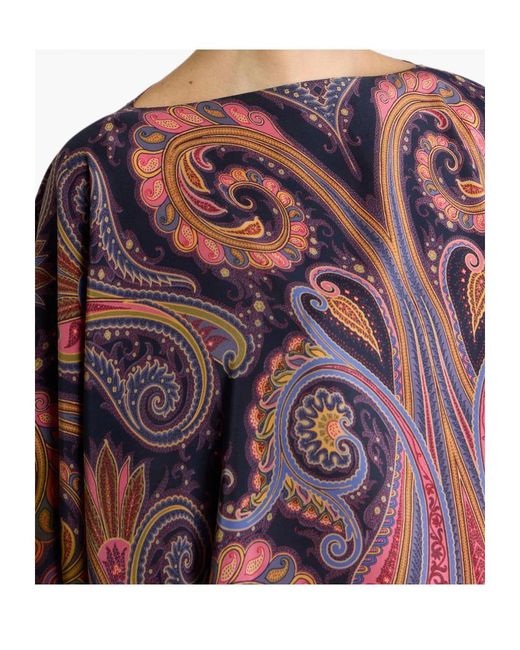 Etro Blue Silk Poncho Top With Paisley Degradé Motif