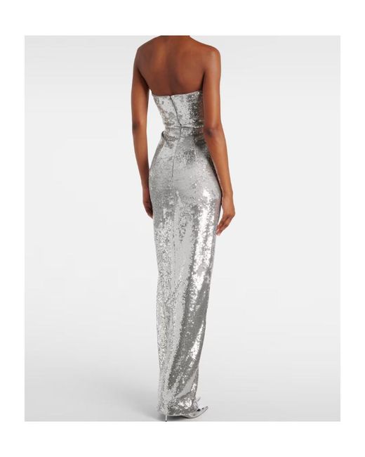 Roland Mouret Gray Buckle-Detail Sequined Strapless Gown