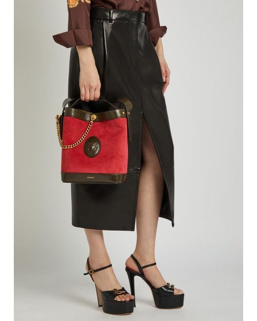Versace Red Chain Small Leather And Suede Bucket Bag