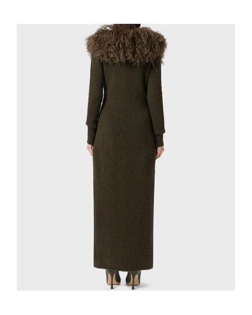 Blumarine Green Shearling Detailed Ribbed Dress