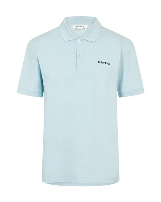 McQueen Blue Casual Polo Shirt With Embroidered Logo for men