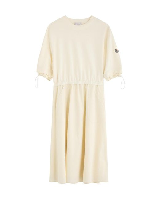 Moncler White Abito Cotton And Woven Midi Dress