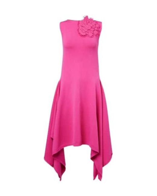 Oscar de la Renta Pink Floral-Appliqué Asymmetric Cocktail Dress