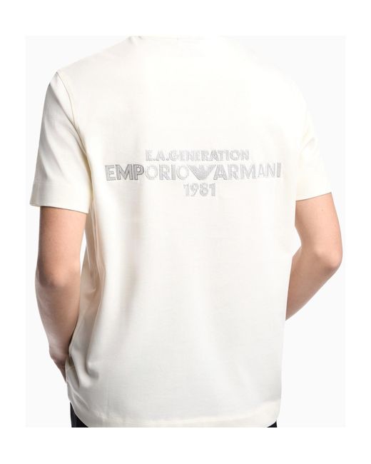 Emporio Armani White Logo Embroidered T-Shirt for men
