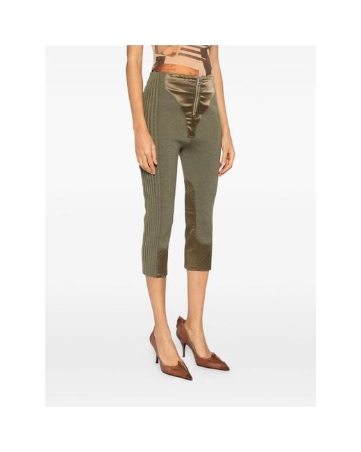 Jean Paul Gaultier Green Zip-Fastening Panel-Detail Trousers