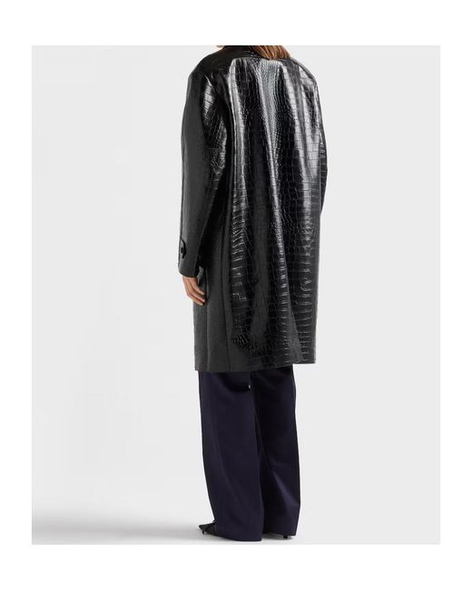 Prada Black Croco-Print Leather Coat