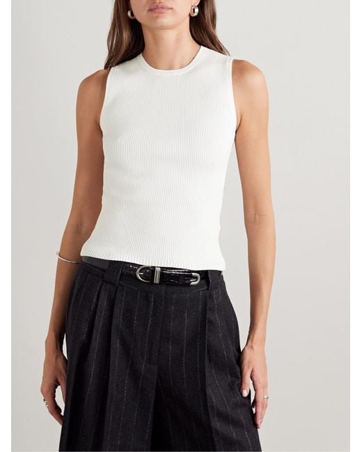 Veronica Beard White Ribbed Vest