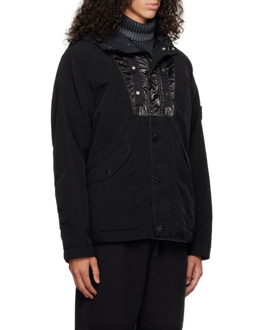 Stone Island Black Anti-Drop Hooded Panama Jacket for men